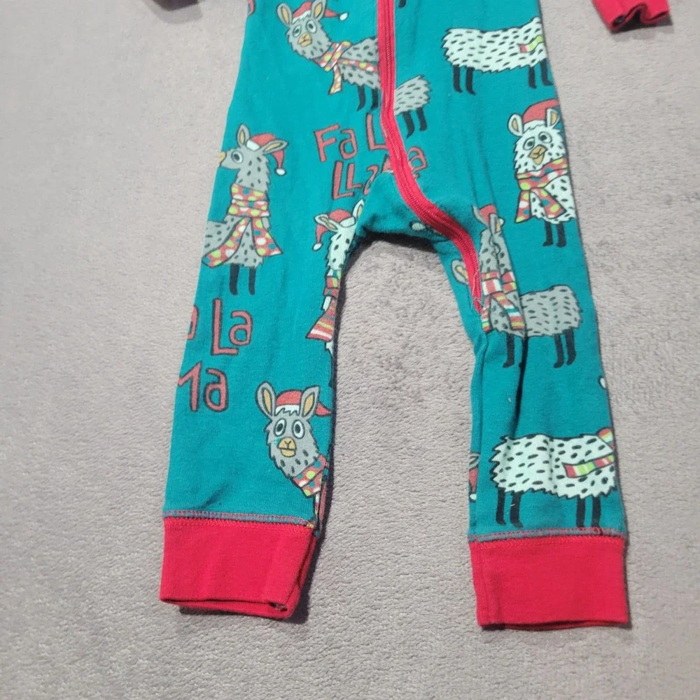 Lazy One Pajamas Unisex Teal Fa La La Llama Christmas Holiday Cotton‎ Sleeper
